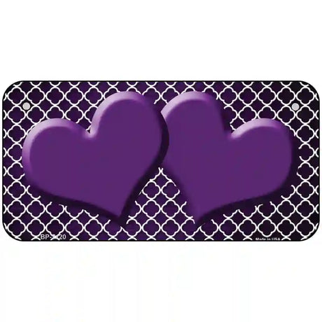 Purple White Quatrefoil Hearts Oil Rubbed Metal Novelty License Plate 6" x 3" (BP)