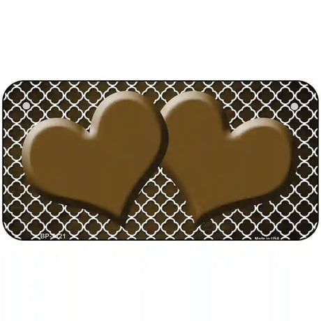 Brown White Quatrefoil Hearts Oil Rubbed Metal Novelty License Plate 6" x 3" (BP)