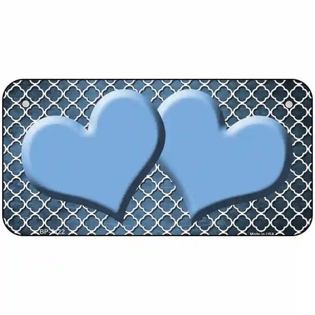 Light Blue White Quatrefoil Hearts Oil Rubbed Metal Novelty License Plate 6" x 3" (BP)