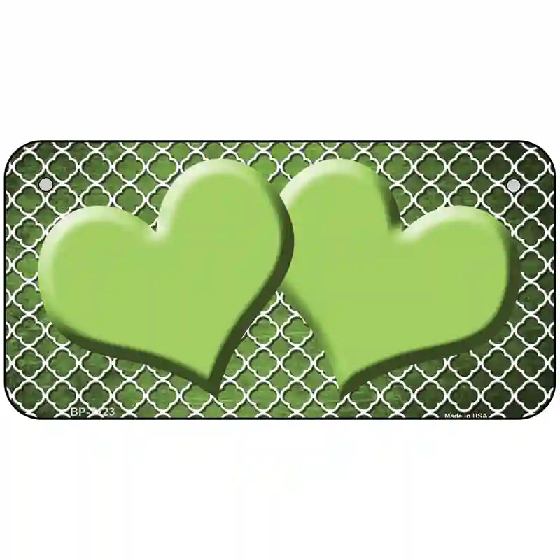 Lime Green White Quatrefoil Hearts Oil Rubbed Metal Novelty License Plate 6" x 3" (BP)