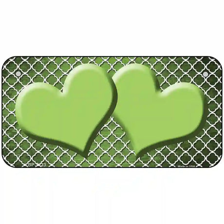 Lime Green White Quatrefoil Hearts Oil Rubbed Metal Novelty License Plate 6" x 3" (BP)