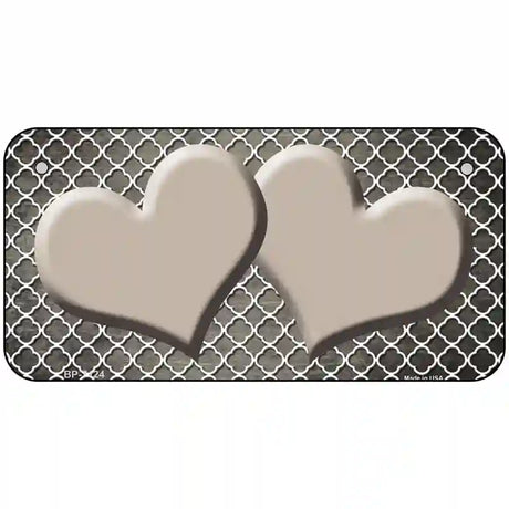 Tan White Quatrefoil Hearts Oil Rubbed Metal Novelty License Plate 6" x 3" (BP)