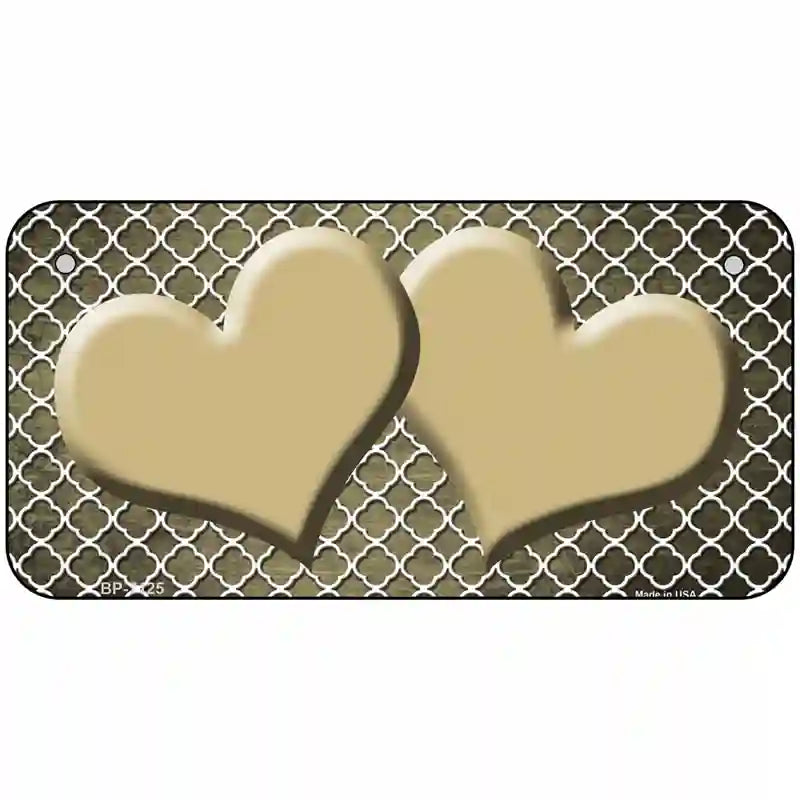 Gold White Quatrefoil Hearts Oil Rubbed Metal Novelty License Plate 6" x 3" (BP)