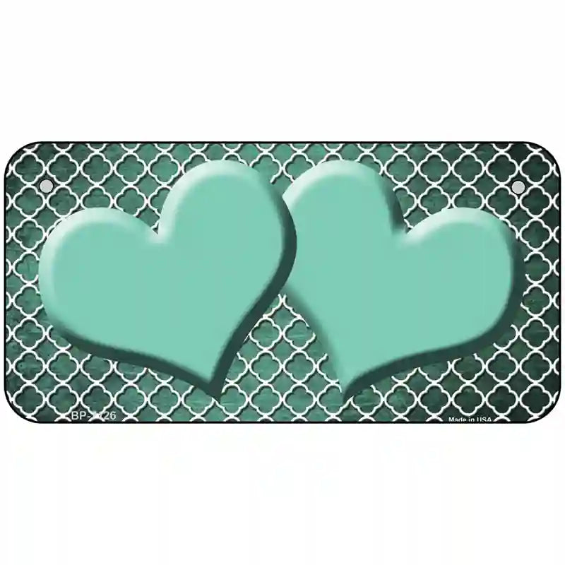 Mint White Quatrefoil Hearts Oil Rubbed Metal Novelty License Plate 6" x 3" (BP)