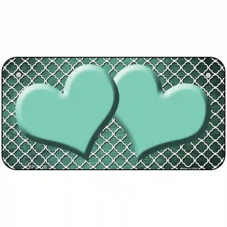 Mint White Quatrefoil Hearts Oil Rubbed Metal Novelty License Plate 6" x 3" (BP)