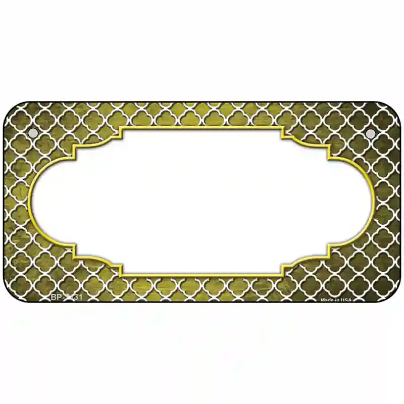 Yellow White Quatrefoil Scallop Oil Rubbed Metal Novelty License Plate 6" x 3" (BP)