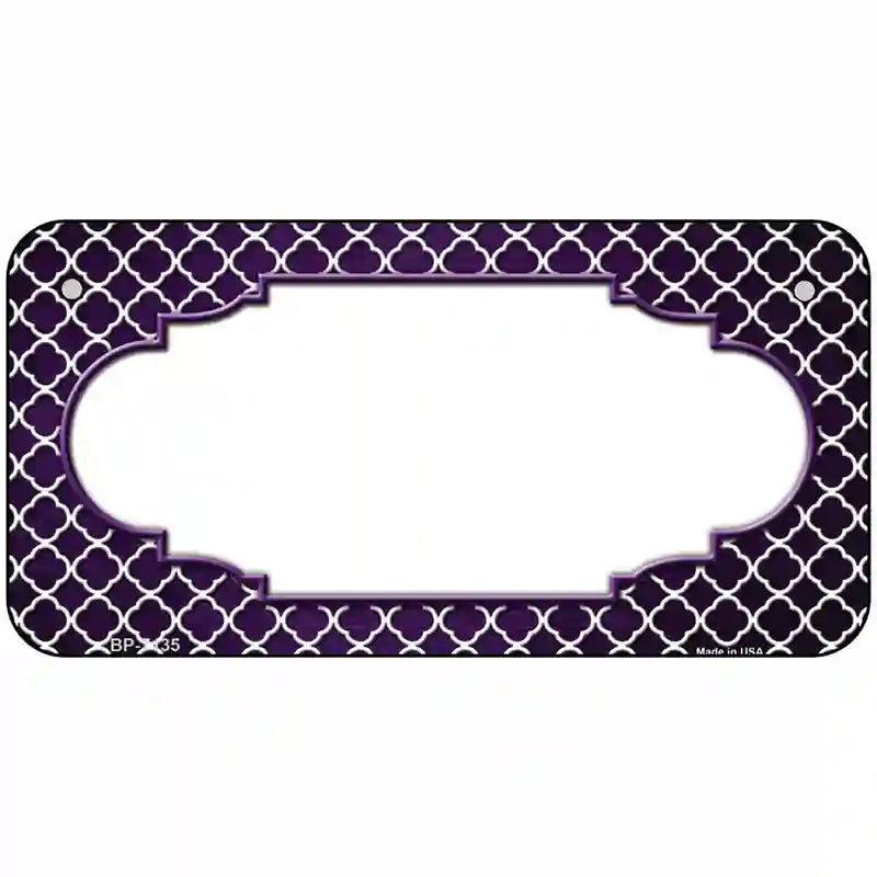 Purple White Quatrefoil Scallop Oil Rubbed Metal Novelty License Plate 6" x 3" (BP)