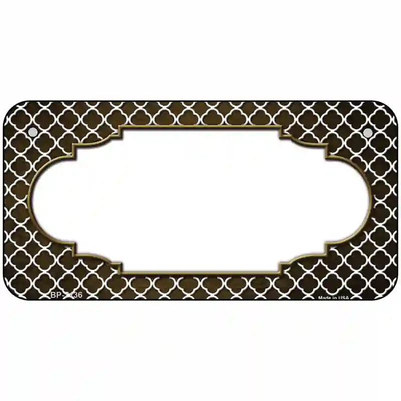 Brown White Quatrefoil Scallop Oil Rubbed Metal Novelty License Plate 6" x 3" (BP)