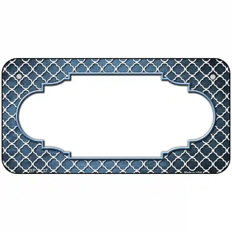 Light Blue White Quatrefoil Scallop Oil Rubbed Metal Novelty License Plate 6" x 3" (BP)