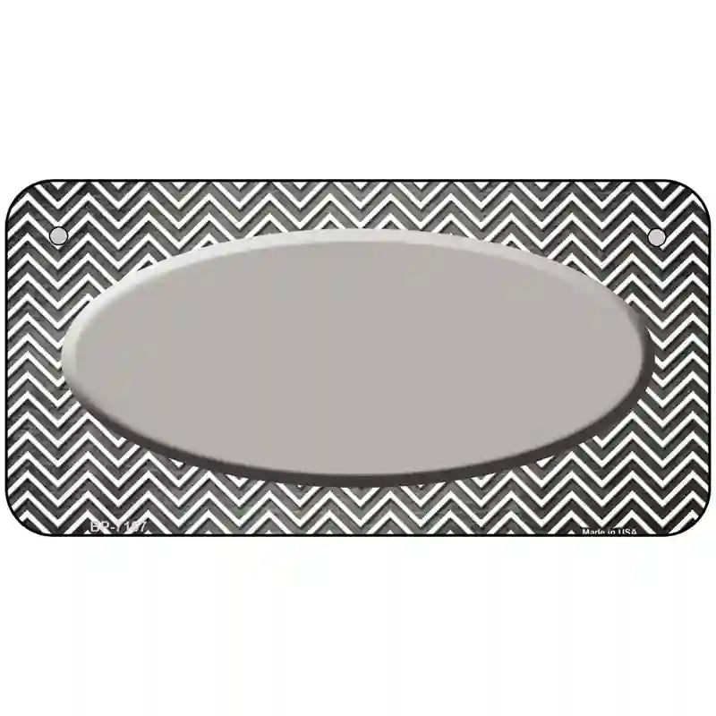 Gray White Small Chevron Oval Oil Rubbed Metal Novelty License Plate 6" x 3" (BP)