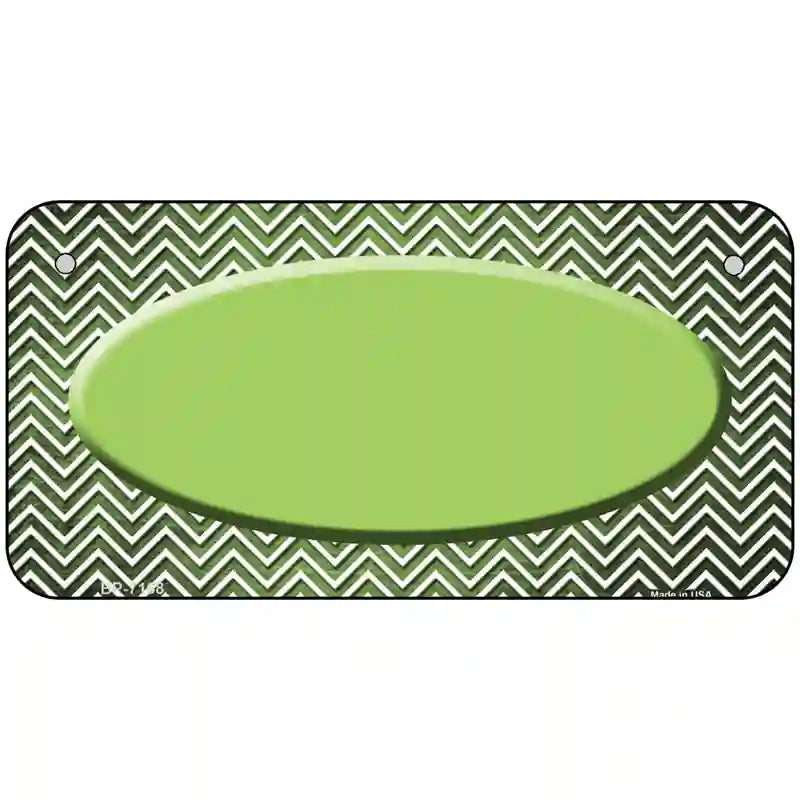 Lime Green White Small Chevron Oval Oil Rubbed Metal Novelty License Plate 6" x 3" (BP)