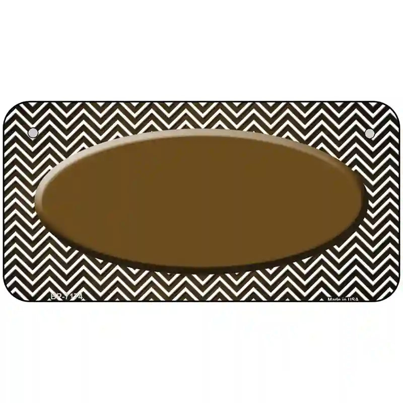 Brown White Small Chevron Oval Oil Rubbed Metal Novelty License Plate 6" x 3" (BP)