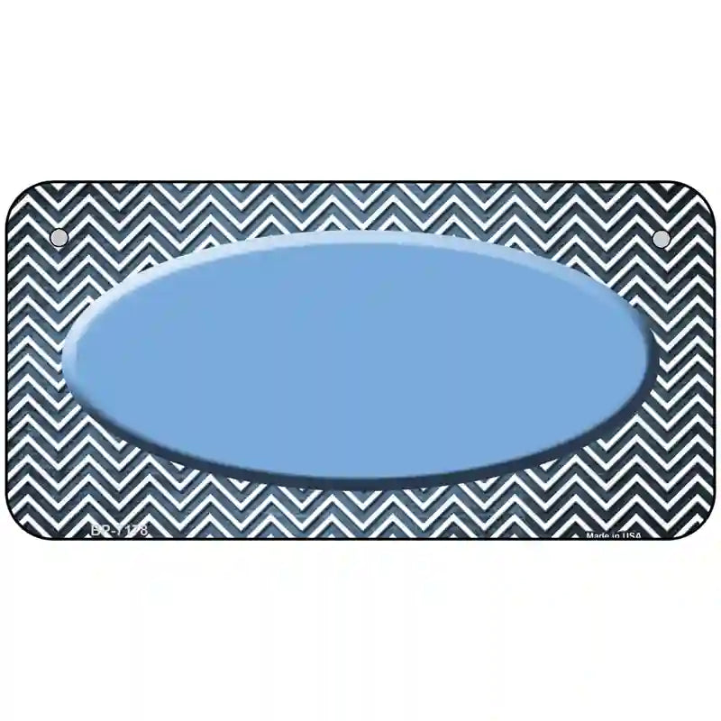 Light Blue White Small Chevron Oval Oil Rubbed Metal Novelty License Plate 6" x 3" (BP)