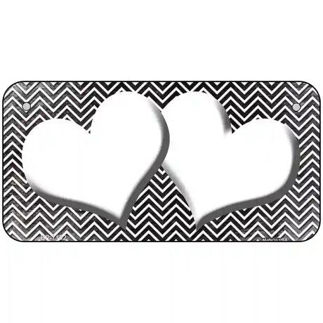 Black White Small Chevron Hearts Oil Rubbed Metal Novelty License Plate 6" x 3" (BP)