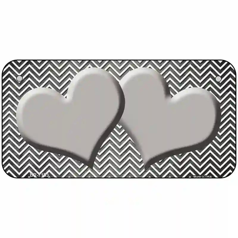 Gray White Small Chevron Hearts Oil Rubbed Metal Novelty License Plate 6" x 3" (BP)