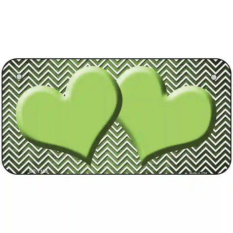 Lime Green White Small Chevron Hearts Oil Rubbed Metal Novelty License Plate 6" x 3" (BP)