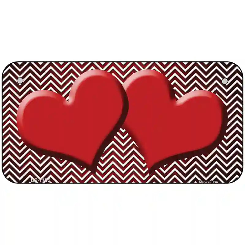 Red White Small Chevron Hearts Oil Rubbed Metal Novelty License Plate 6" x 3" (BP)