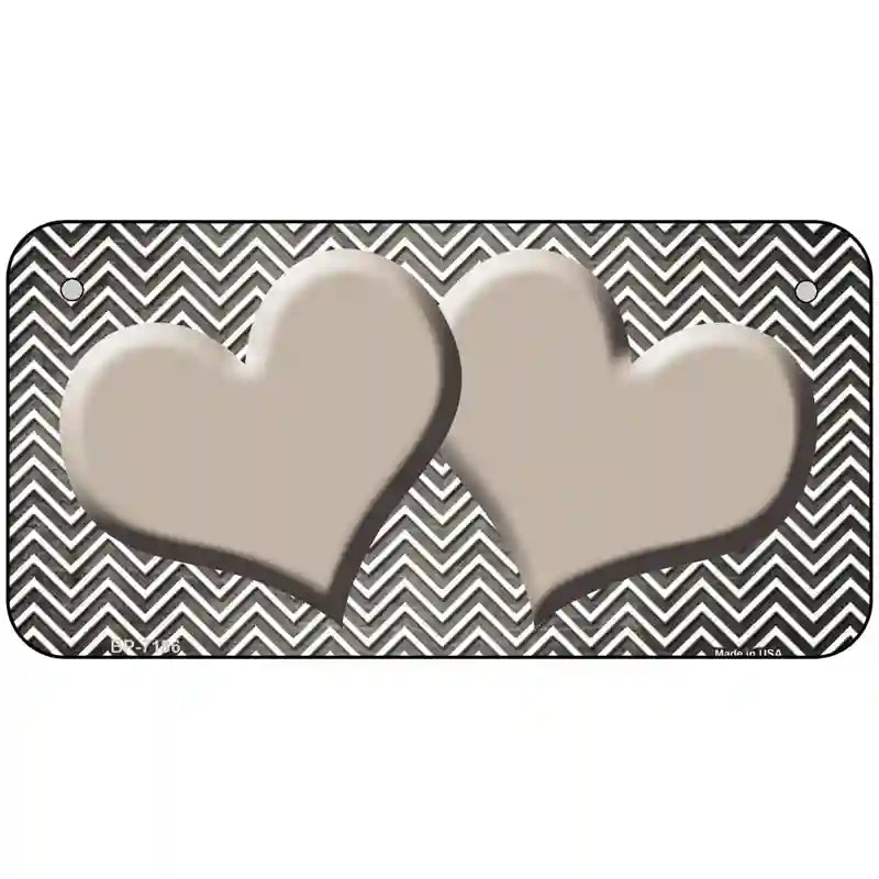 Tan White Small Chevron Hearts Oil Rubbed Metal Novelty License Plate 6" x 3" (BP)