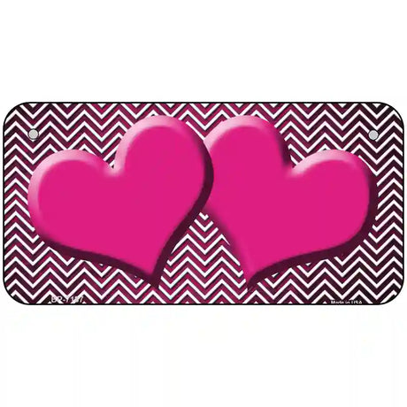 Pink White Small Chevron Hearts Oil Rubbed Metal Novelty License Plate 6" x 3" (BP)