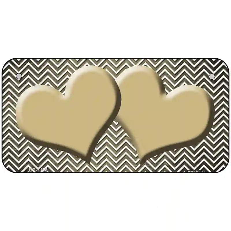 Gold White Small Chevron Hearts Oil Rubbed Metal Novelty License Plate 6" x 3" (BP)