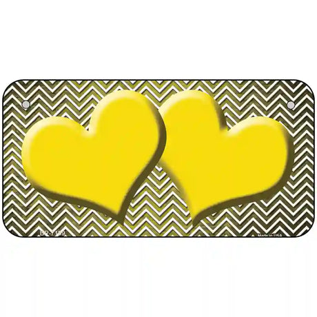 Yellow White Small Chevron Hearts Oil Rubbed Metal Novelty License Plate 6" x 3" (BP)