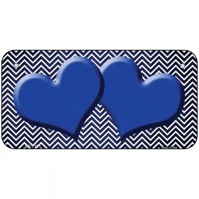 Blue White Small Chevron Hearts Oil Rubbed Metal Novelty License Plate 6" x 3" (BP)