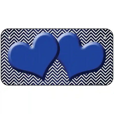 Blue White Small Chevron Hearts Oil Rubbed Metal Novelty License Plate 6" x 3" (BP)