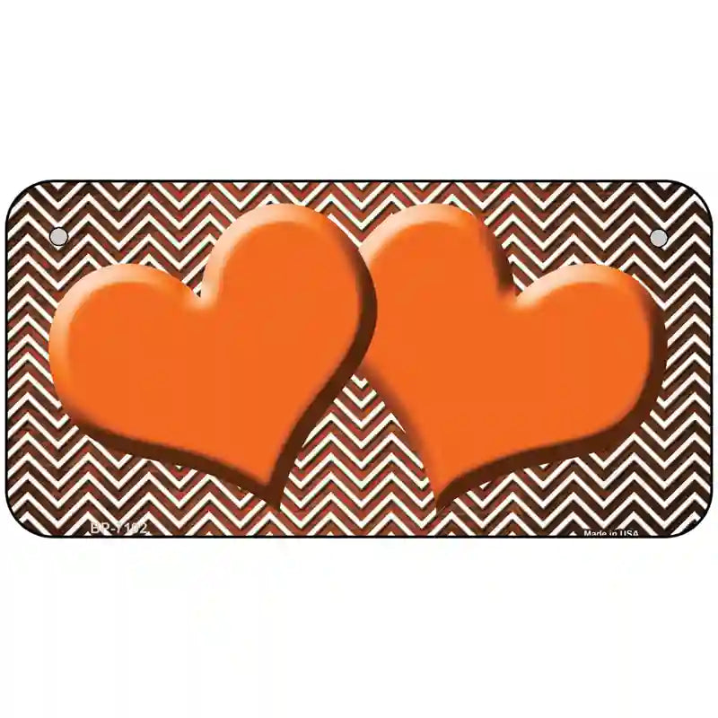 Orange White Small Chevron Hearts Oil Rubbed Metal Novelty License Plate 6" x 3" (BP)