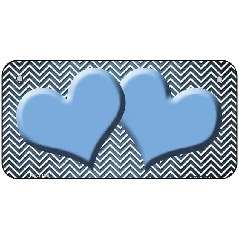 Light Blue White Small Chevron Hearts Oil Rubbed Metal Novelty License Plate 6" x 3" (BP)