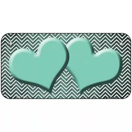 Mint White Small Chevron Hearts Oil Rubbed Metal Novelty License Plate 6" x 3" (BP)