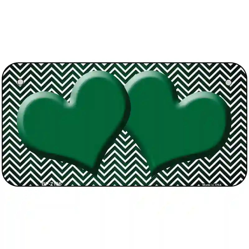 Green White Small Chevron Hearts Oil Rubbed Metal Novelty License Plate 6" x 3" (BP)