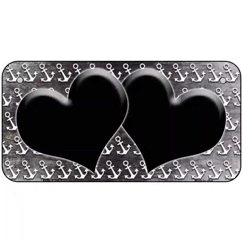 Black White Anchor Hearts Oil Rubbed Metal Novelty License Plate 6" x 3" (BP)