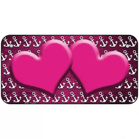 Pink White Anchor Hearts Oil Rubbed Metal Novelty License Plate 6" x 3" (BP)