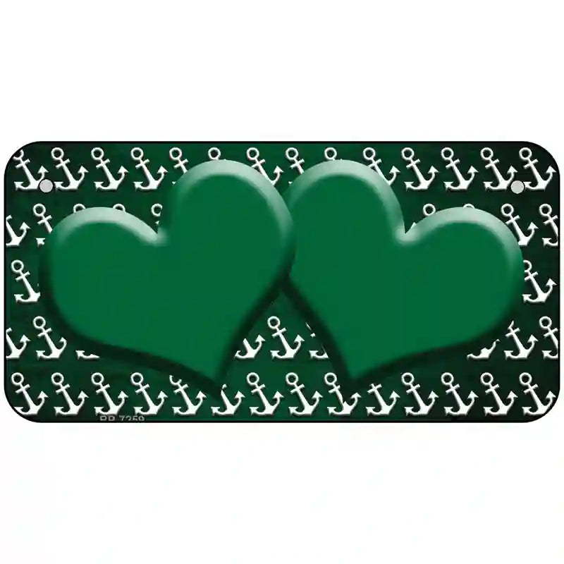 Green White Anchor Hearts Oil Rubbed Metal Novelty License Plate 6" x 3" (BP)