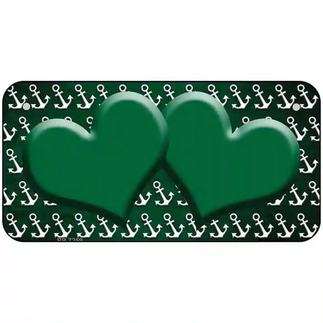 Green White Anchor Hearts Oil Rubbed Metal Novelty License Plate 6" x 3" (BP)