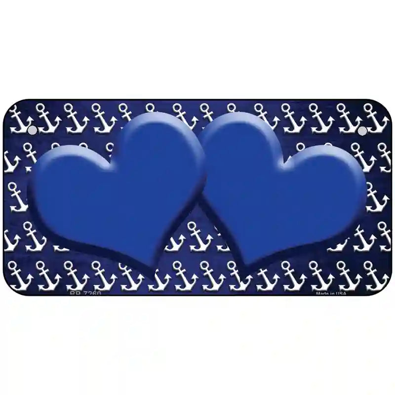 Blue White Anchor Hearts Oil Rubbed Metal Novelty License Plate 6" x 3" (BP)