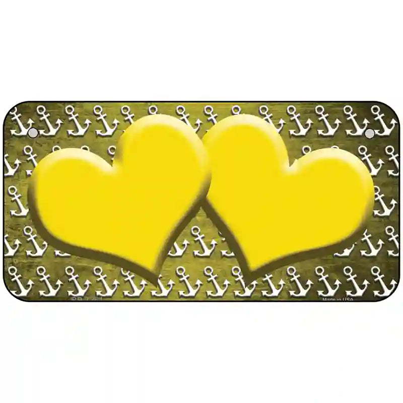 Yellow White Anchor Hearts Oil Rubbed Metal Novelty License Plate 6" x 3" (BP)