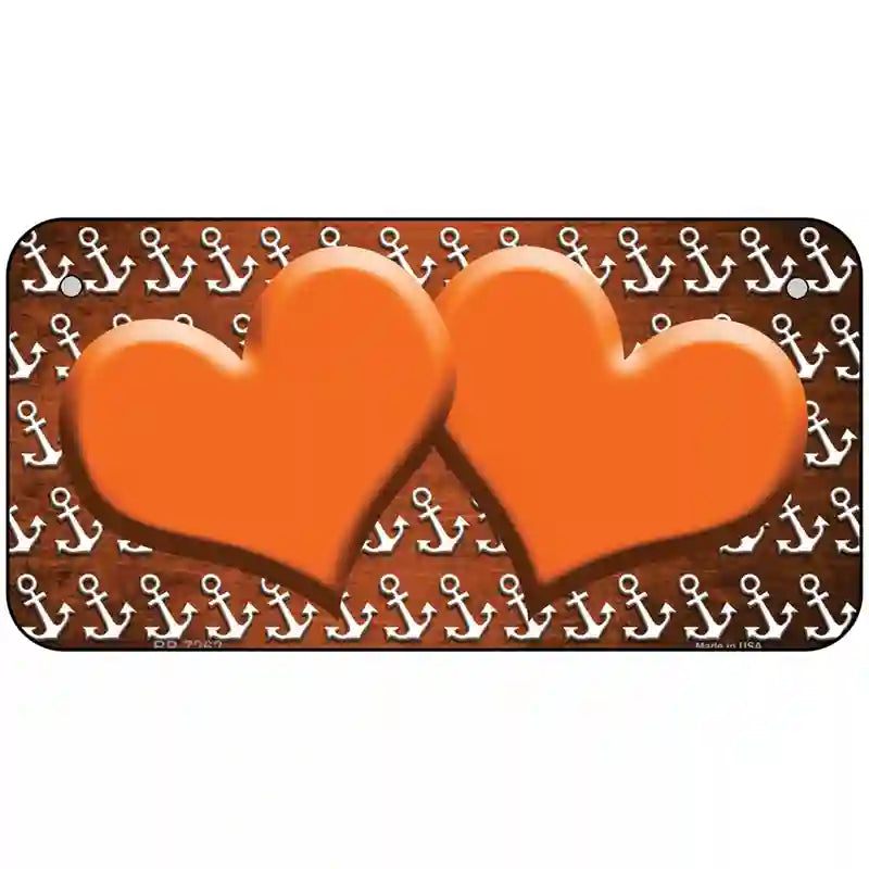 Orange White Anchor Hearts Oil Rubbed Metal Novelty License Plate 6" x 3" (BP)