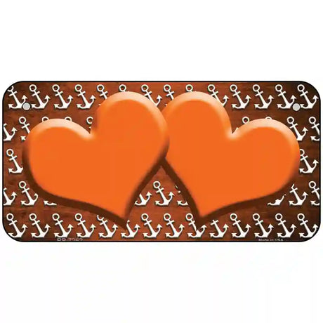 Orange White Anchor Hearts Oil Rubbed Metal Novelty License Plate 6" x 3" (BP)