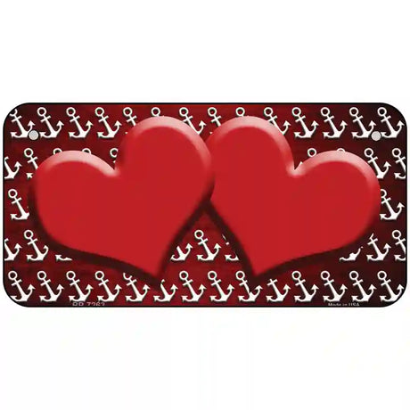 Red White Anchor Hearts Oil Rubbed Metal Novelty License Plate 6" x 3" (BP)