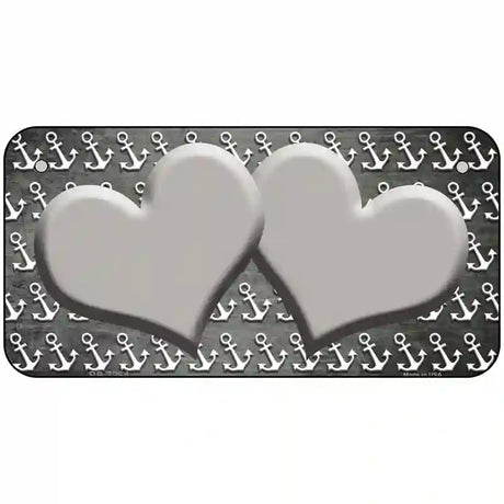 Gray White Anchor Hearts Oil Rubbed Metal Novelty License Plate 6" x 3" (BP)