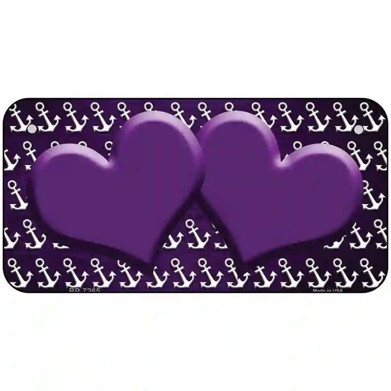 Purple White Anchor Hearts Oil Rubbed Metal Novelty License Plate 6" x 3" (BP)