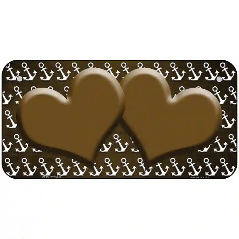 Brown White Anchor Hearts Oil Rubbed Metal Novelty License Plate 6" x 3" (BP)