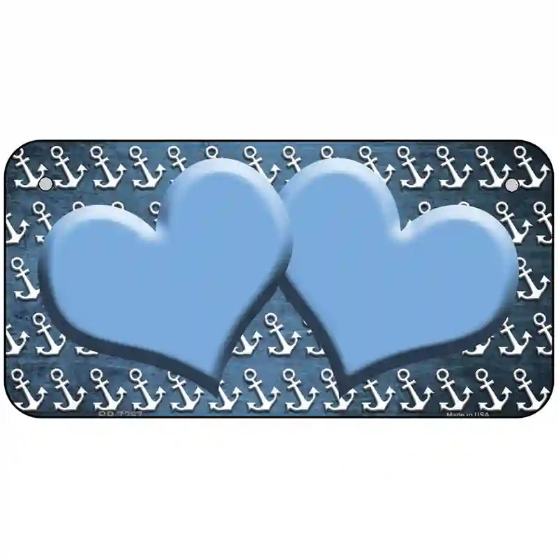 Light Blue White Anchor Hearts Oil Rubbed Metal Novelty License Plate 6" x 3" (BP)