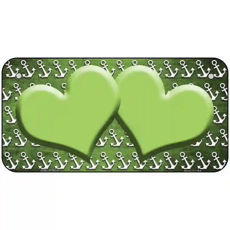 Lime Green White Anchor Hearts Oil Rubbed Metal Novelty License Plate 6" x 3" (BP)