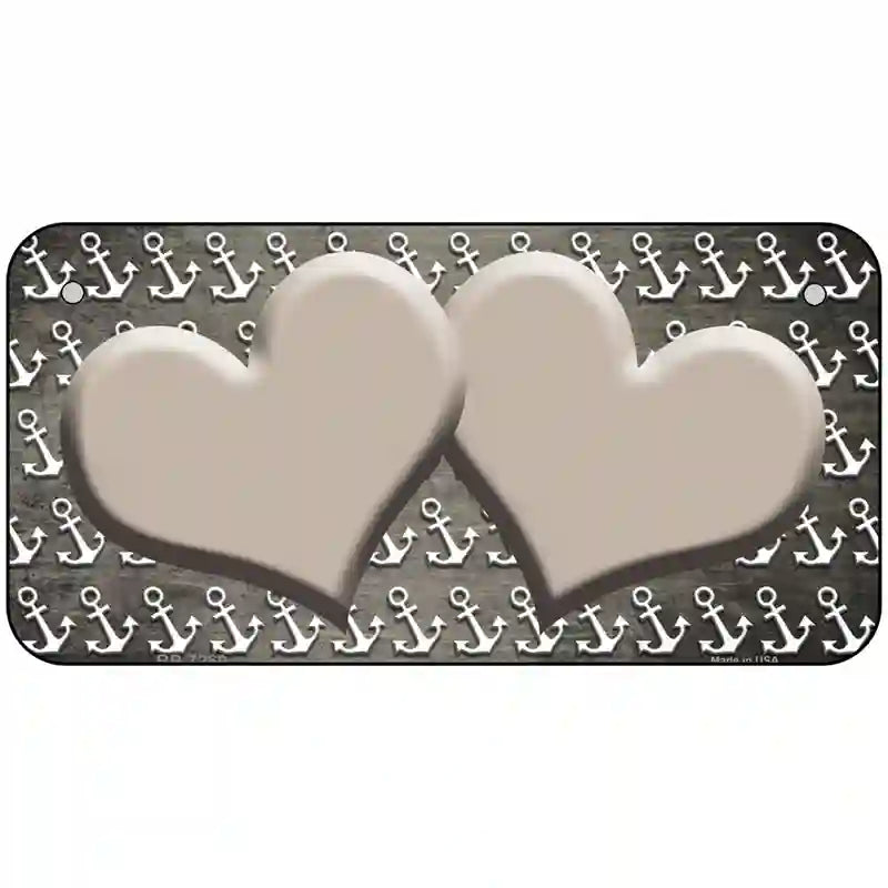 Tan White Anchor Hearts Oil Rubbed Metal Novelty License Plate 6" x 3" (BP)