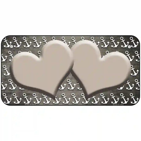 Tan White Anchor Hearts Oil Rubbed Metal Novelty License Plate 6" x 3" (BP)