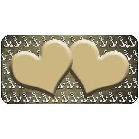 Gold White Anchor Hearts Oil Rubbed Metal Novelty License Plate 6" x 3" (BP)