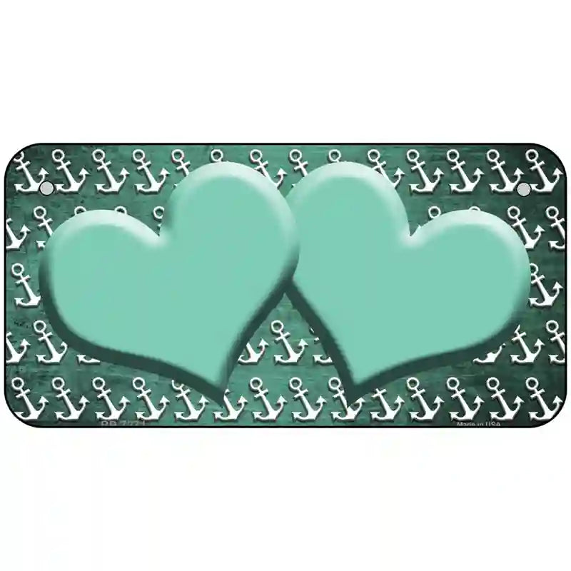 Mint White Anchor Hearts Oil Rubbed Metal Novelty License Plate 6" x 3" (BP)