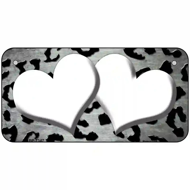 White Black Cheetah Hearts Oil Rubbed Metal Novelty License Plate 6" x 3" (BP)